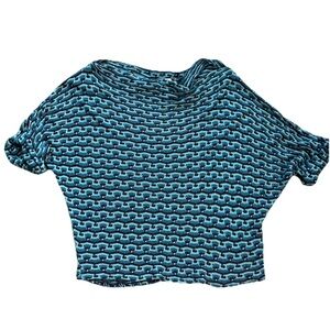 Kut from the cloth blue tribal print ladies pullover slouchy off shoulder medium